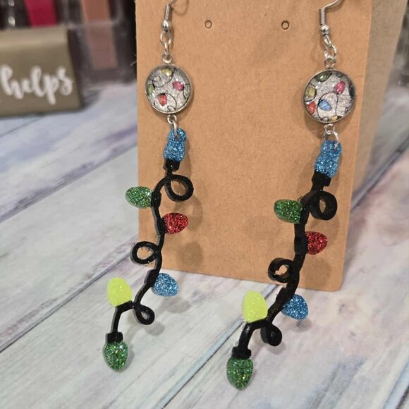 Glitter Christmas Lights Resin Earrings with Color Street Cabochons - Picture 8 of 8